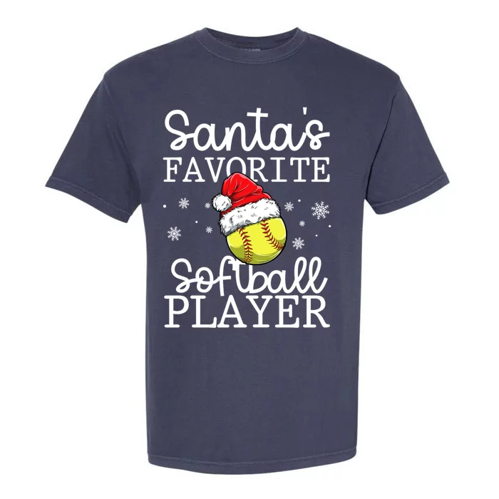 SantaS Favorite Softball Player Christmas Soccer Santa Hat Gift Garment-Dyed Heavyweight T-Shirt