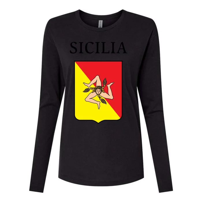 Sicilia Flag Sicily Palermo Italy Gift Womens Cotton Relaxed Long Sleeve T-Shirt