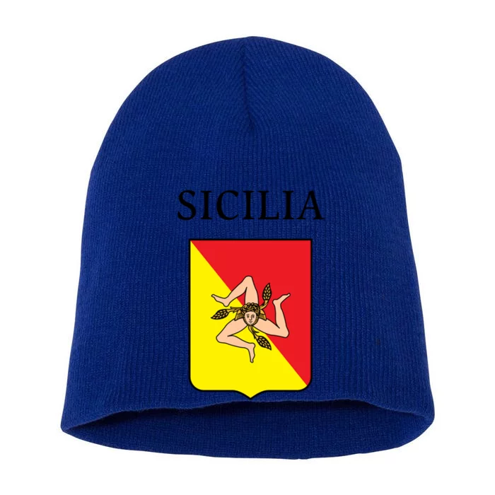 Sicilia Flag Sicily Palermo Italy Gift Short Acrylic Beanie