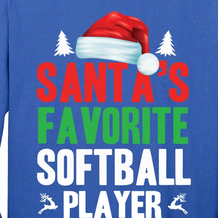 SantaS Favorite Softball Player Christmas Xmas Santa Hat Gift Tall Long Sleeve T-Shirt