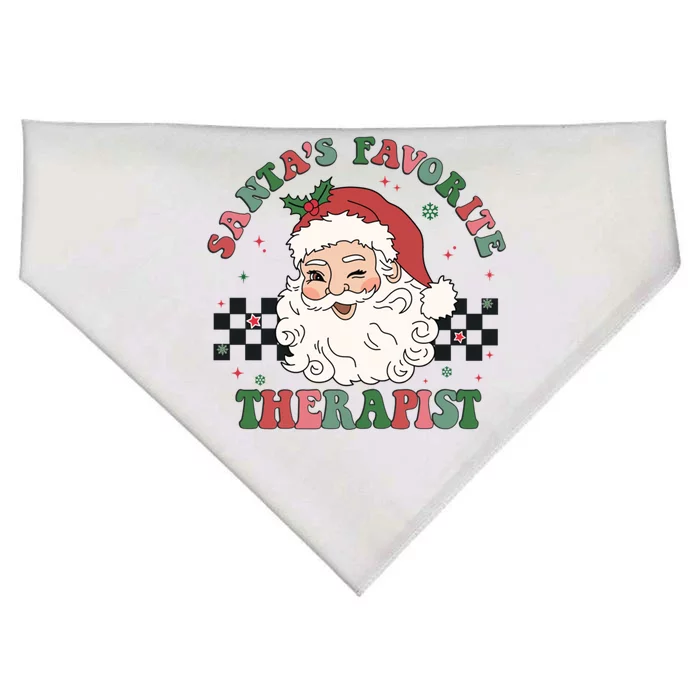 SantaS Favorite Therapist Retro Groovy Santa Face Christmas Funny Gift USA-Made Doggie Bandana