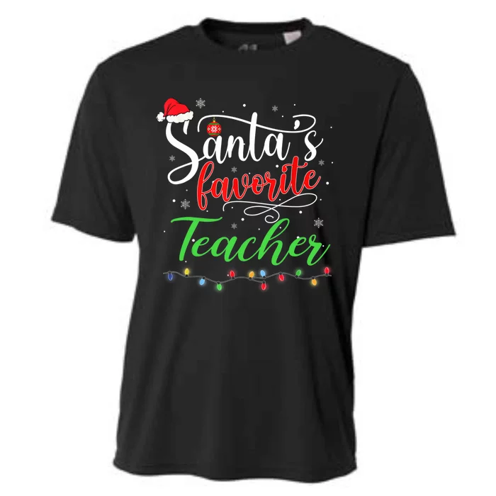 Santas Favorite Teacher Funny Christmas Santa Hat Light TShirt Cooling Performance Crew T-Shirt