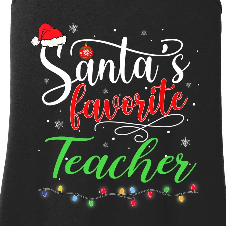 Santas Favorite Teacher Funny Christmas Santa Hat Light TShirt Ladies Essential Tank