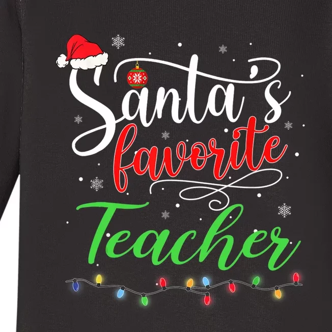 Santas Favorite Teacher Funny Christmas Santa Hat Light TShirt Baby Long Sleeve Bodysuit