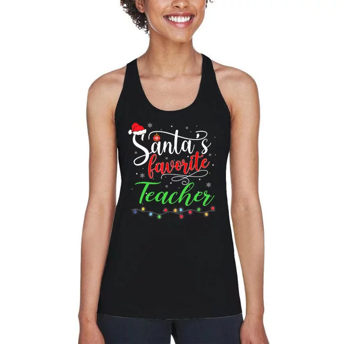 Santas Favorite Teacher Funny Christmas Santa Hat Light TShirt Women's Racerback Tank