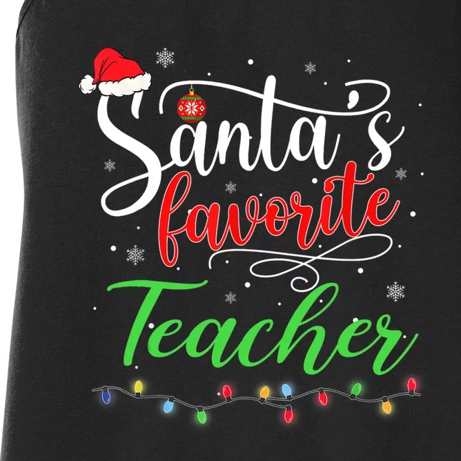 Santas Favorite Teacher Funny Christmas Santa Hat Light TShirt Women's Racerback Tank