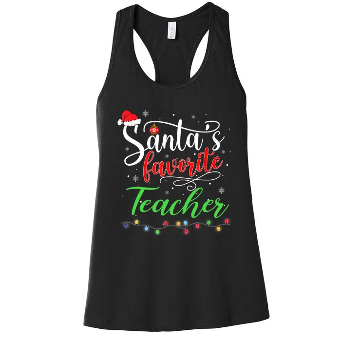 Santas Favorite Teacher Funny Christmas Santa Hat Light TShirt Women's Racerback Tank