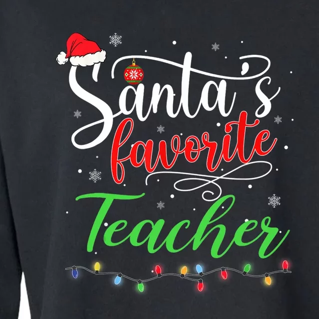 Santas Favorite Teacher Funny Christmas Santa Hat Light TShirt Cropped Pullover Crew