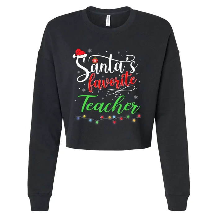 Santas Favorite Teacher Funny Christmas Santa Hat Light TShirt Cropped Pullover Crew