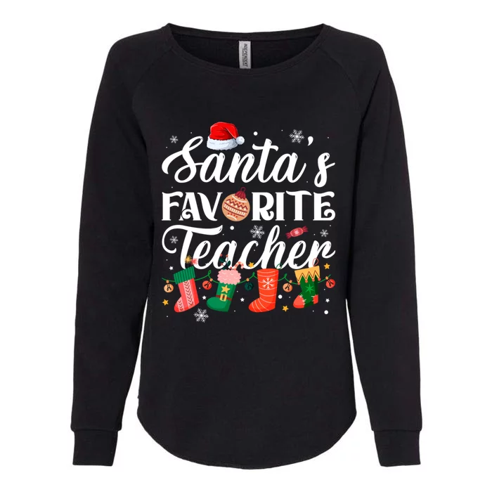 SantaS Favorite Teacher Christmas Santa Xmas Lights Funny Gift Womens California Wash Sweatshirt