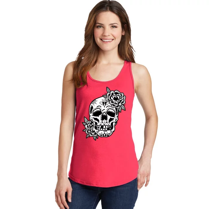 Skull Flower Tattoo Ladies Essential Tank