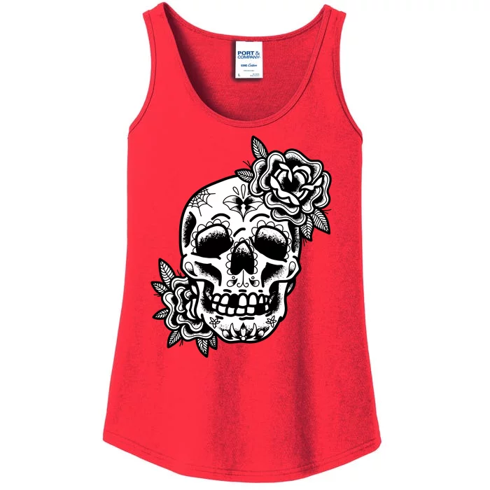 Skull Flower Tattoo Ladies Essential Tank