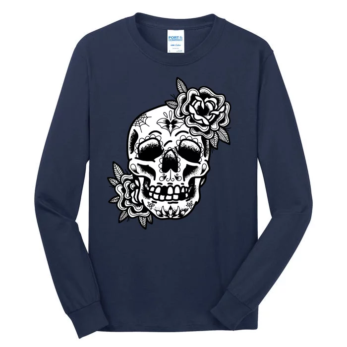 Skull Flower Tattoo Tall Long Sleeve T-Shirt