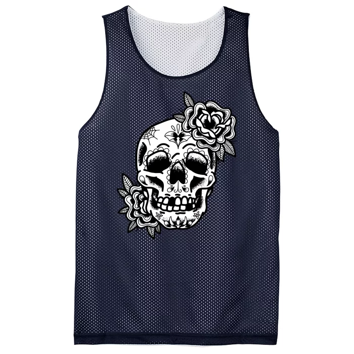 Skull Flower Tattoo Mesh Reversible Basketball Jersey Tank