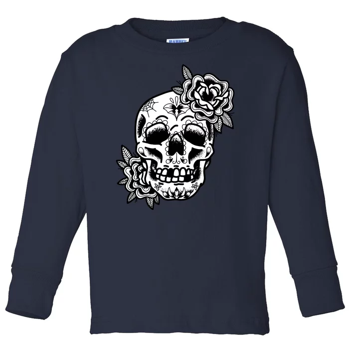 Skull Flower Tattoo Toddler Long Sleeve Shirt