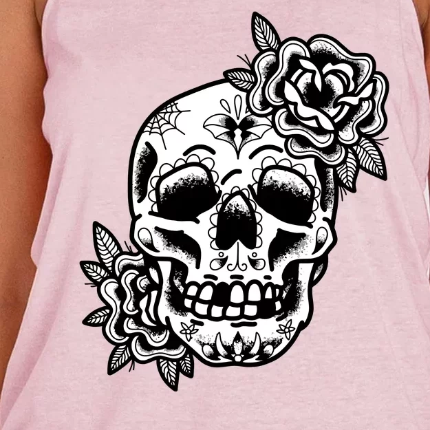 Skull Flower Tattoo Women's Knotted Racerback Tank