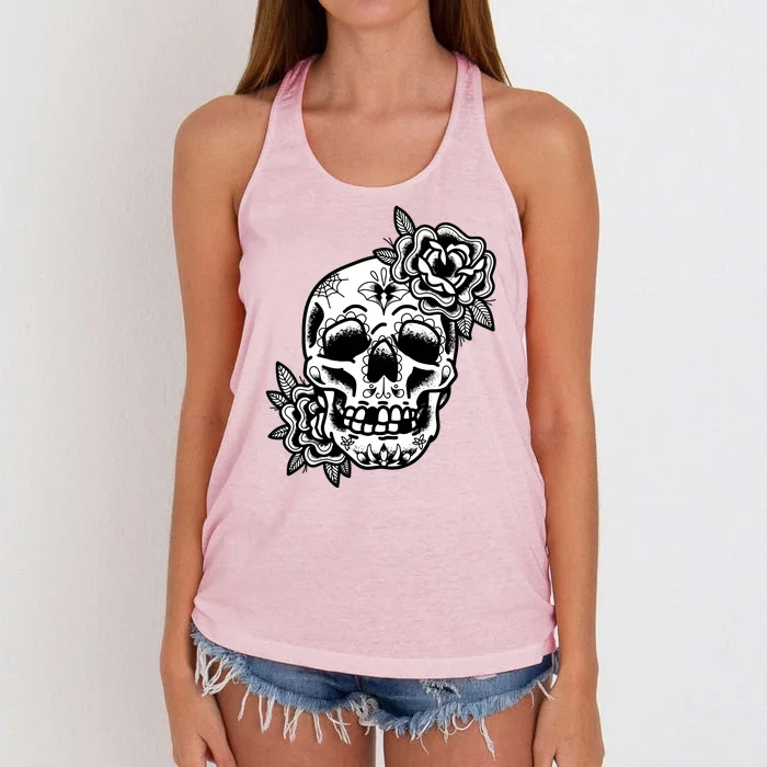 Skull Flower Tattoo Women's Knotted Racerback Tank