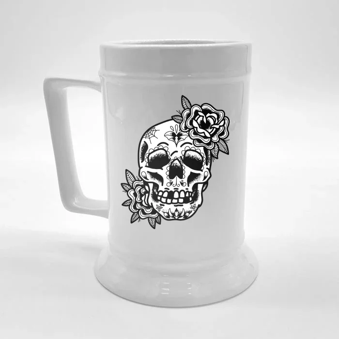 Skull Flower Tattoo Front & Back Beer Stein