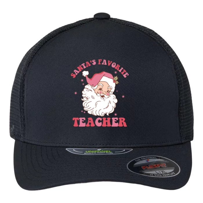 SantaS Favorite Teacher Pink Santa Christmas Teacher Great Gift Flexfit Unipanel Trucker Cap