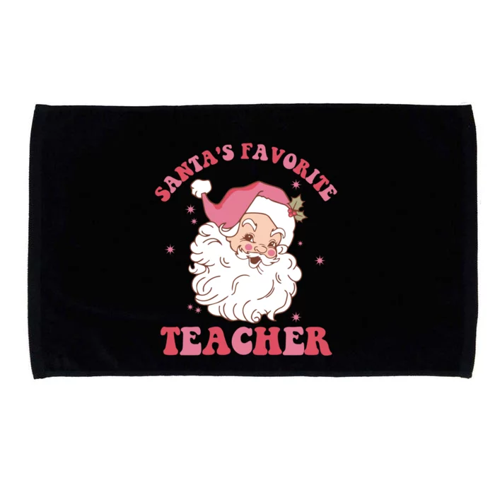 SantaS Favorite Teacher Pink Santa Christmas Teacher Great Gift Microfiber Hand Towel