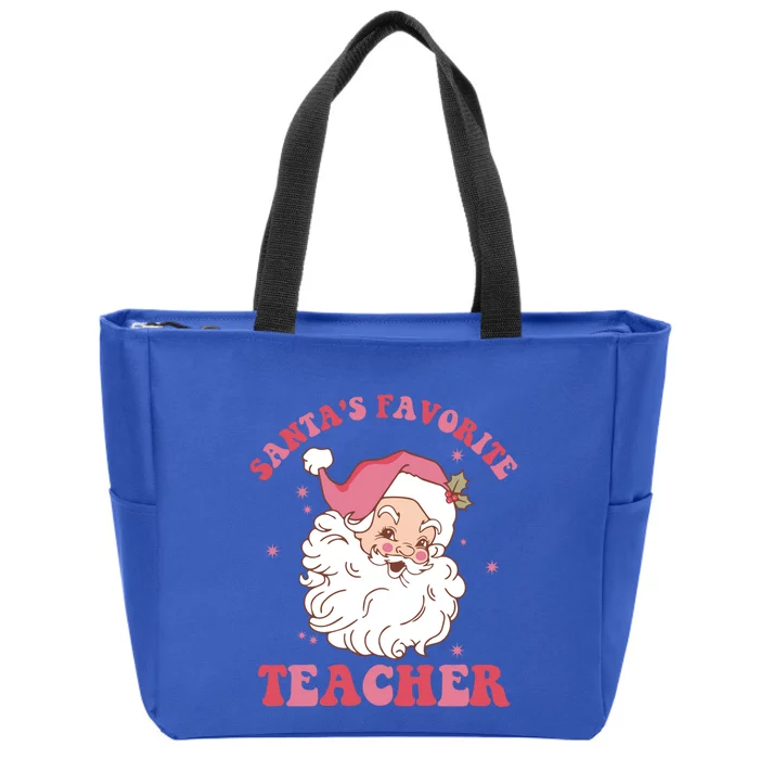 SantaS Favorite Teacher Pink Santa Christmas Teacher Great Gift Zip Tote Bag