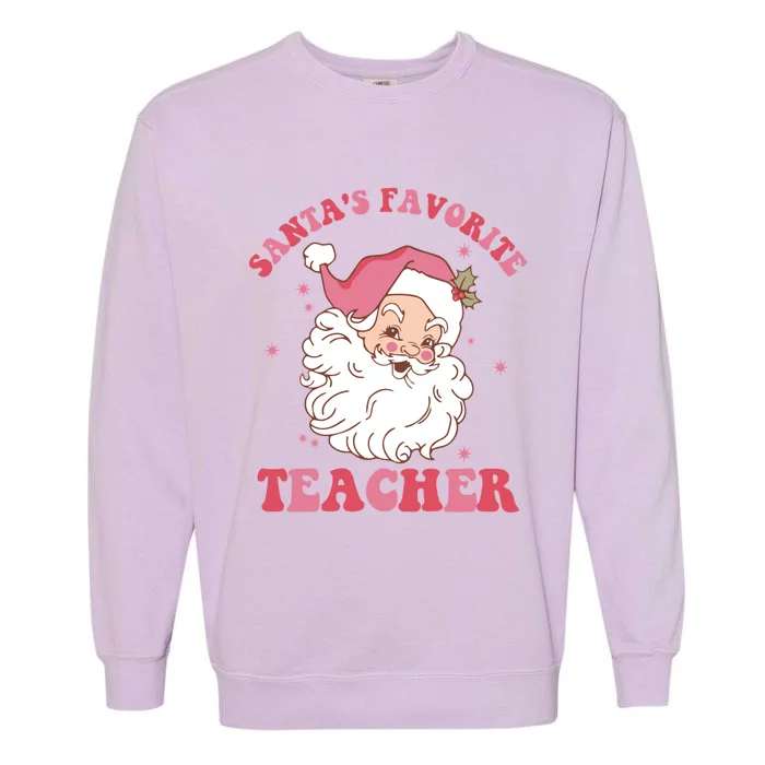 SantaS Favorite Teacher Pink Santa Christmas Teacher Great Gift Garment-Dyed Sweatshirt