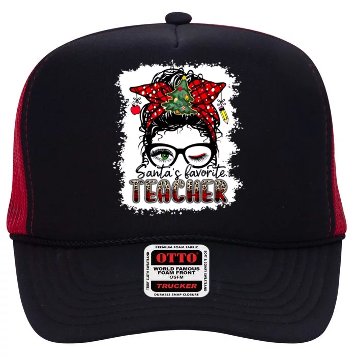 SantaS Favorite Teacher Great Gift High Crown Mesh Trucker Hat