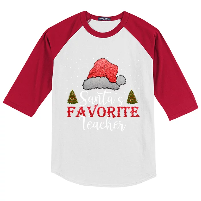 SantaS Favorite Teacher Meaningful Gift Kids Colorblock Raglan Jersey