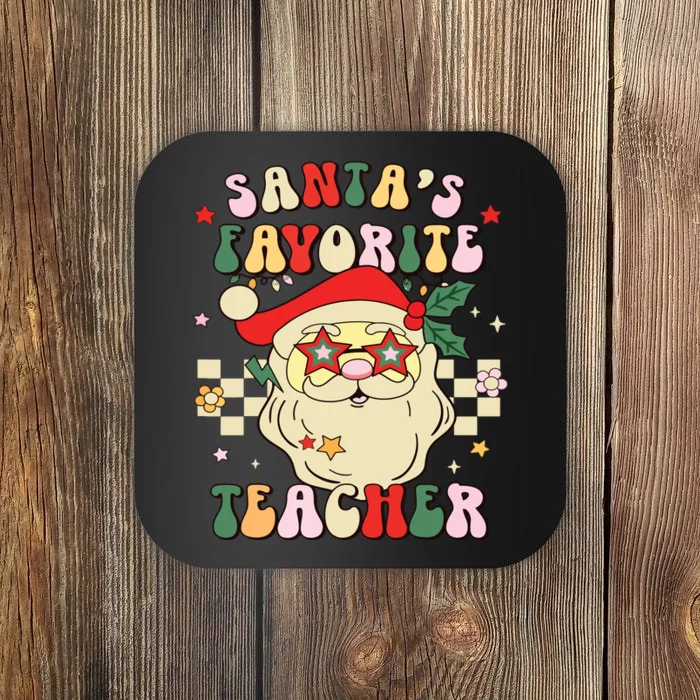 Santa Favorite Teacher Groovy Retro Christmas Boy Girl Coaster