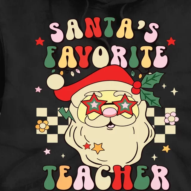 Santa Favorite Teacher Groovy Retro Christmas Boy Girl Tie Dye Hoodie