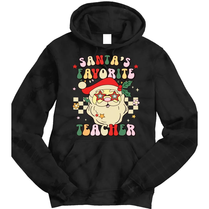 Santa Favorite Teacher Groovy Retro Christmas Boy Girl Tie Dye Hoodie