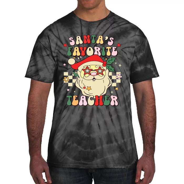 Santa Favorite Teacher Groovy Retro Christmas Boy Girl Tie-Dye T-Shirt