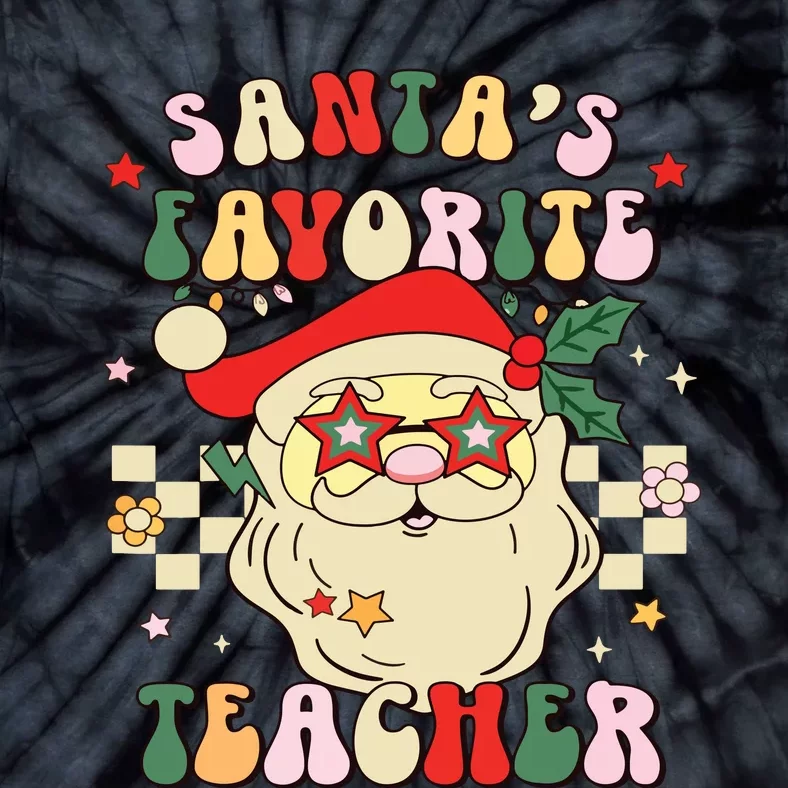 Santa Favorite Teacher Groovy Retro Christmas Boy Girl Tie-Dye T-Shirt