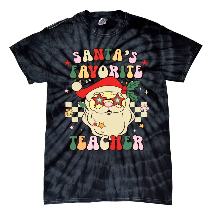 Santa Favorite Teacher Groovy Retro Christmas Boy Girl Tie-Dye T-Shirt