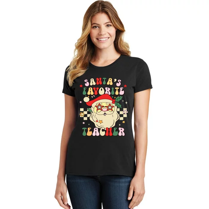 Santa Favorite Teacher Groovy Retro Christmas Boy Girl Women's T-Shirt