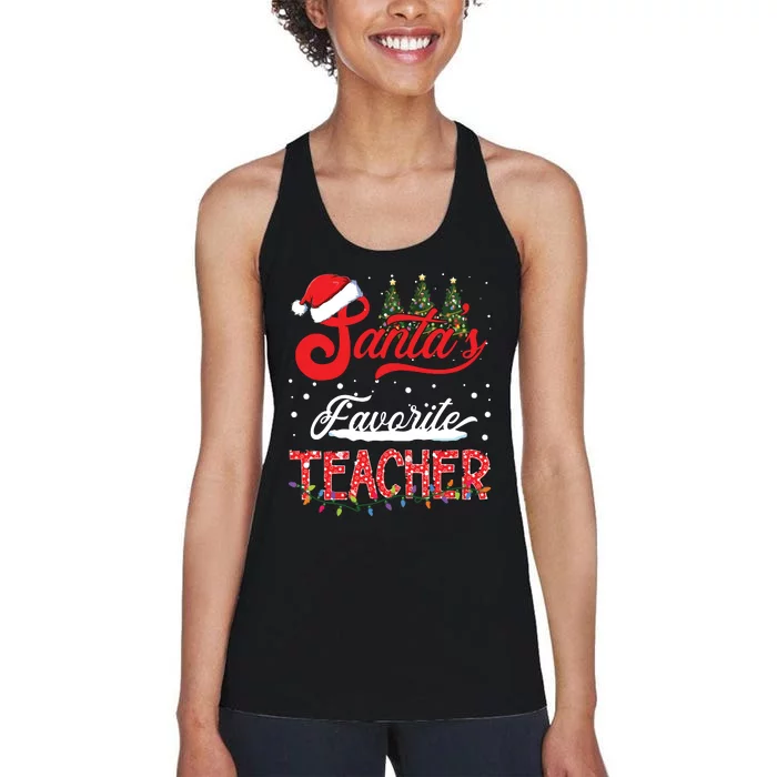 Santas Favorite Teacher Family Matching Group Christmas Women's Racerback Tank