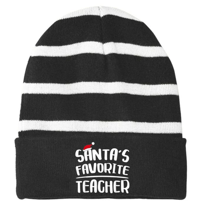 Santa's Favorite Teacher Christmas Shirt Shirt Striped Beanie with Solid Band