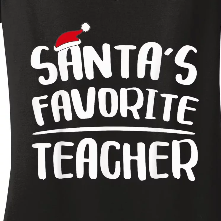 Santa's Favorite Teacher Christmas Shirt Shirt Women's V-Neck T-Shirt