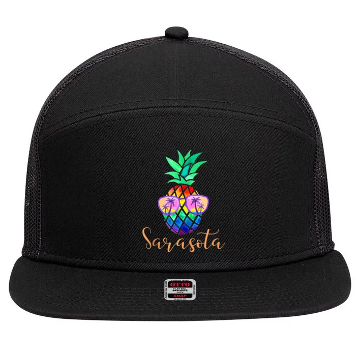 Sarasota Florida Tropical Funny Pineapple Summer Sunglasses 7 Panel Mesh Trucker Snapback Hat