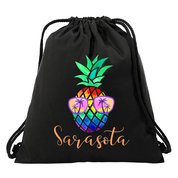 Sarasota Florida Tropical Funny Pineapple Summer Sunglasses Drawstring Bag