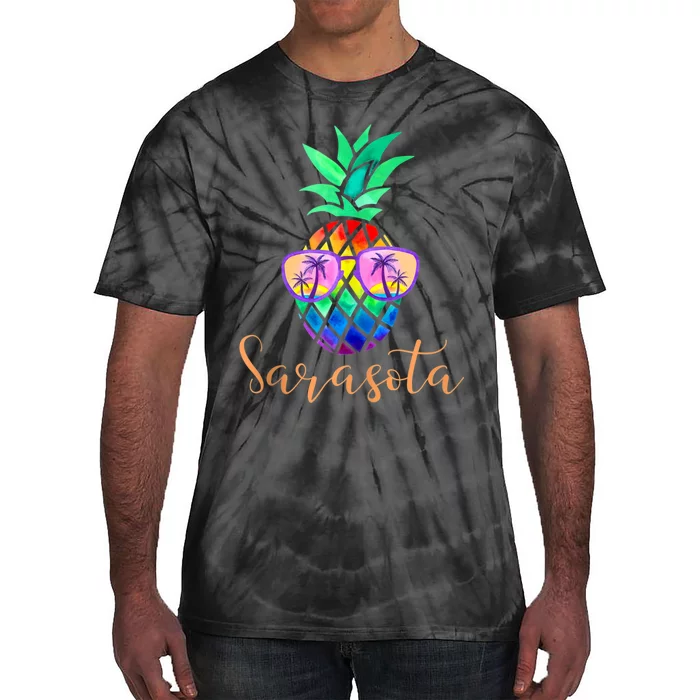 Sarasota Florida Tropical Funny Pineapple Summer Sunglasses Tie-Dye T-Shirt