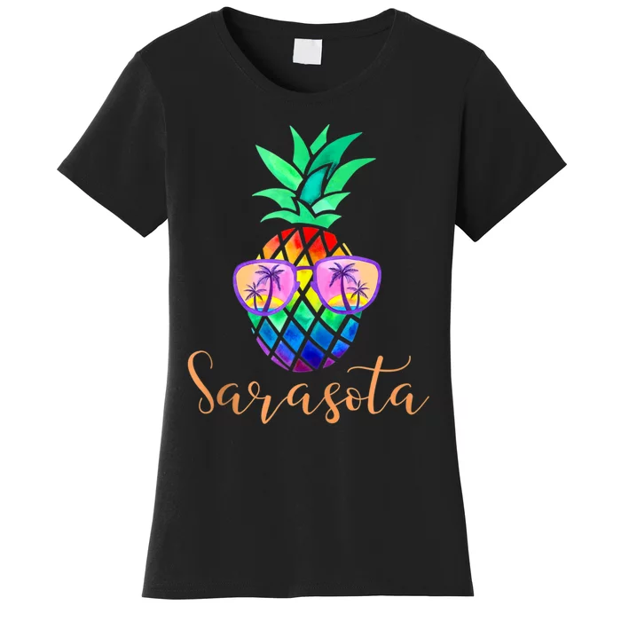 Sarasota Florida Tropical Funny Pineapple Summer Sunglasses Women's T-Shirt