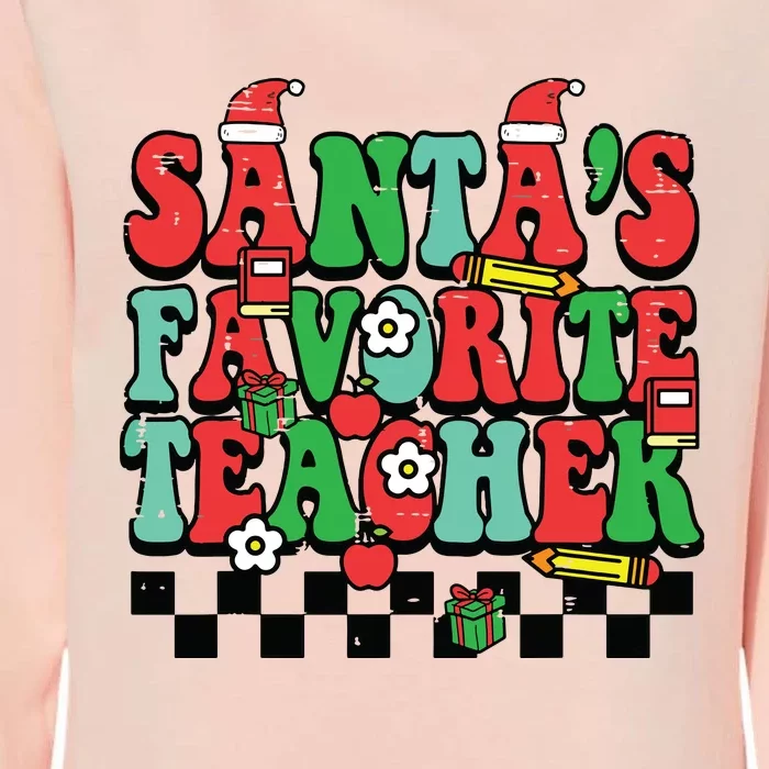 Santas Favorite Teacher Retro Groovy Christmas Xmas Women Womens California Wash Sweatshirt