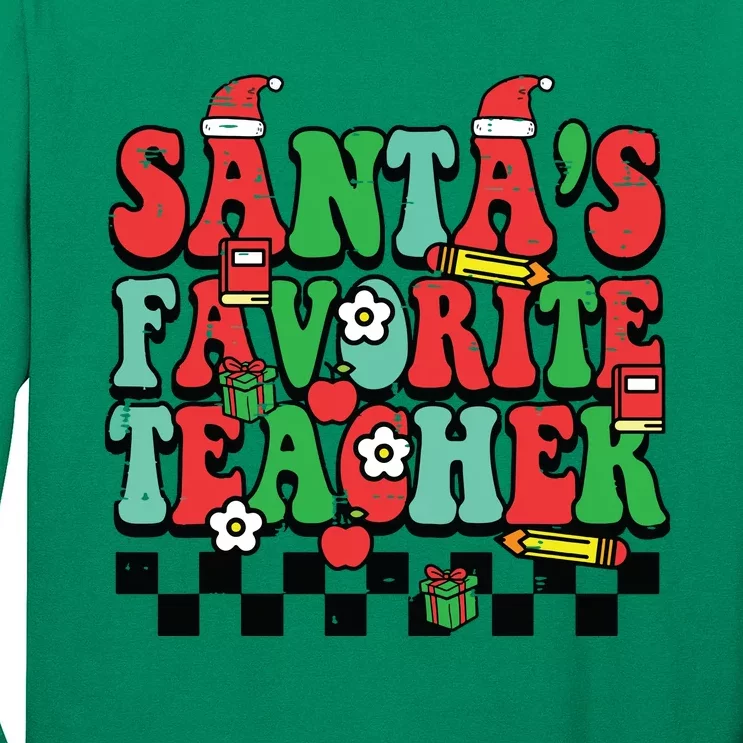 Santas Favorite Teacher Retro Groovy Christmas Xmas Women Long Sleeve Shirt