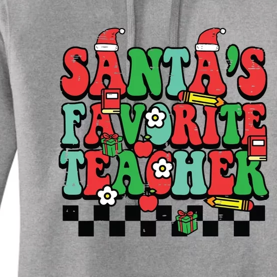 Santas Favorite Teacher Retro Groovy Christmas Xmas Women Women's Pullover Hoodie