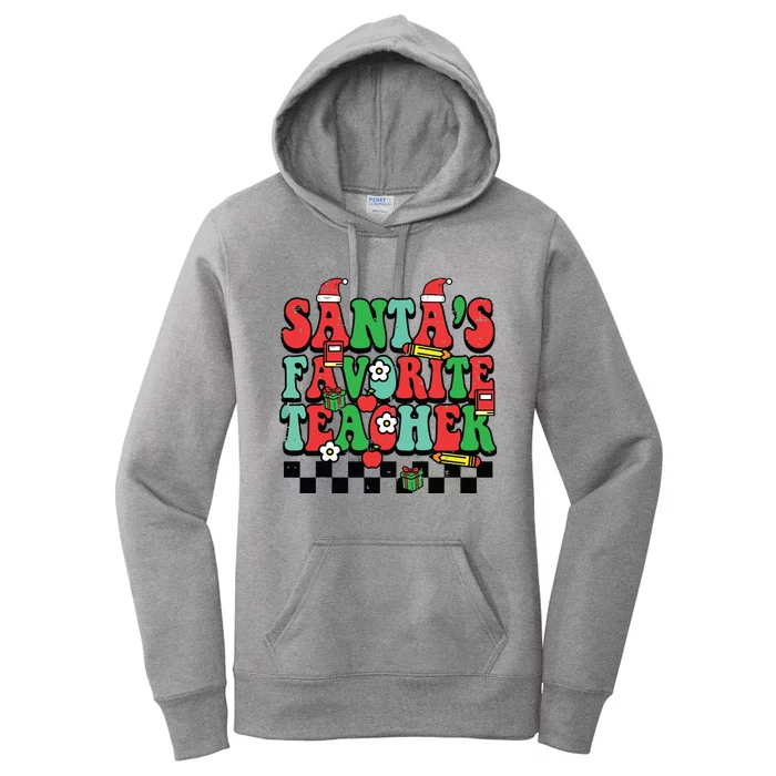 Santas Favorite Teacher Retro Groovy Christmas Xmas Women Women's Pullover Hoodie