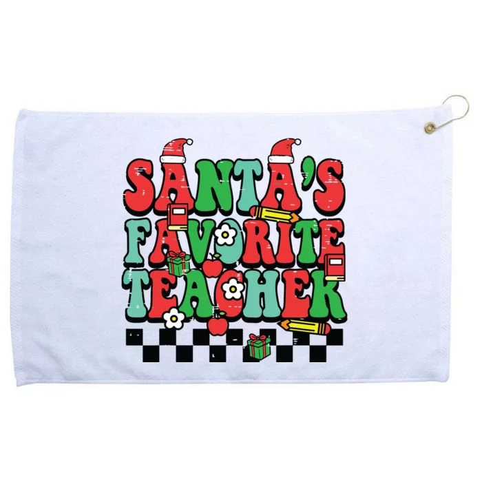 Santas Favorite Teacher Retro Groovy Christmas Xmas Women Grommeted Golf Towel