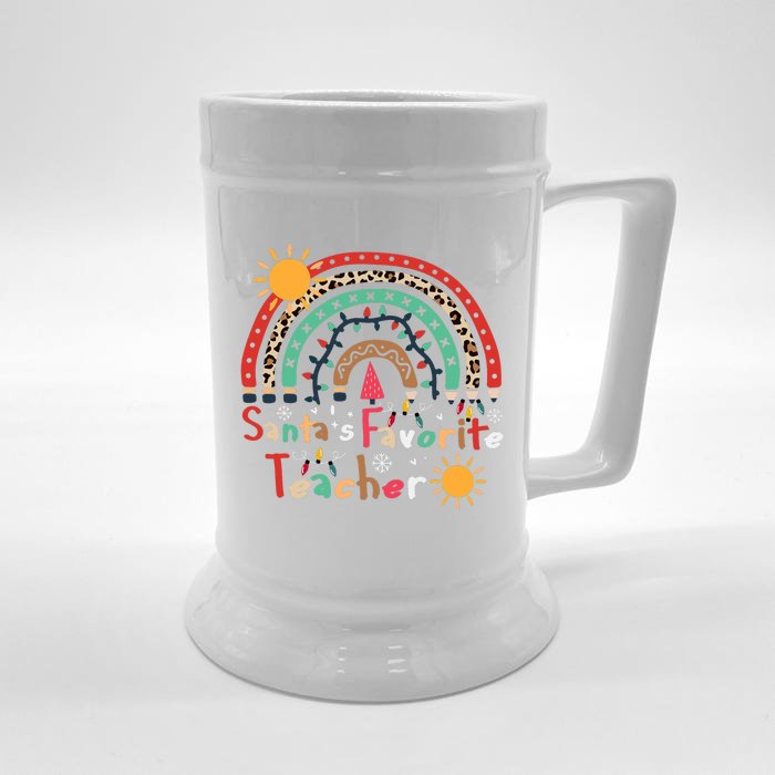 SantaS Favorite Teacher Christmas Funny Santa Hat Lights Front & Back Beer Stein