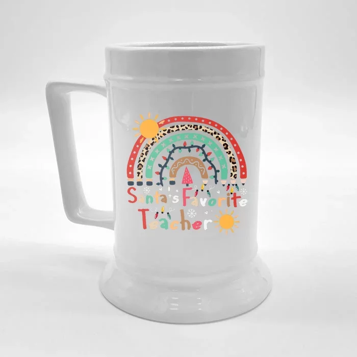 SantaS Favorite Teacher Christmas Funny Santa Hat Lights Front & Back Beer Stein