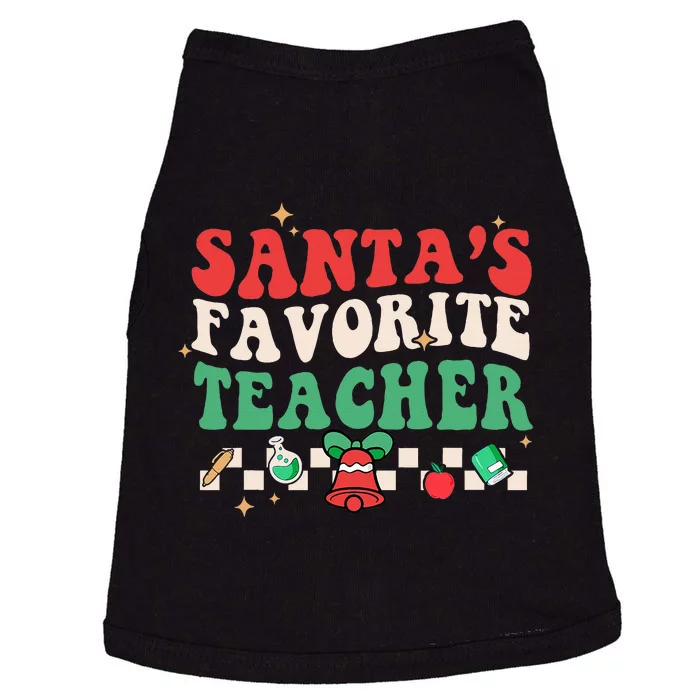 Santas Favorite Teacher Groovy Retro Christmas Doggie Tank